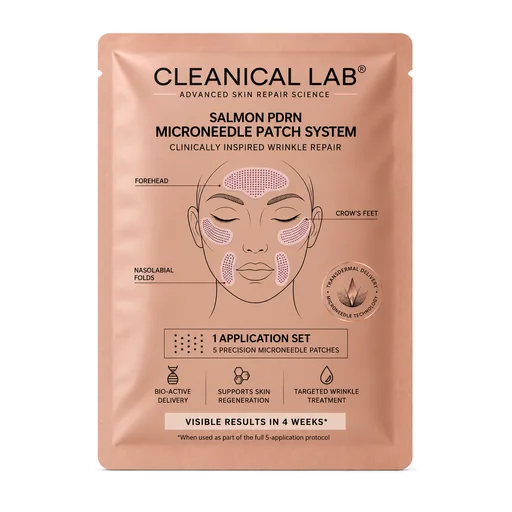 Front packaging of Cleanical Lab Salmon PDRN single pack, showing the treatment zone face map.